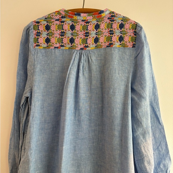 Boden Leonie Embroidered Long Sleeve Linen caftan in blue - Picture 12 of 15